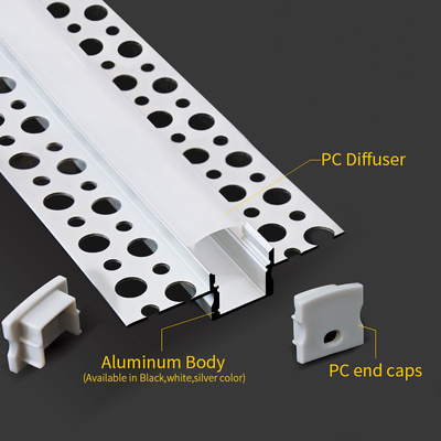 โปรไฟล์ LED Plasterboard อลูมิเนียมปิดภาคเรียนยิปซั่มยิปซั่มยิปซั่มแถบไฟ LED ช่องอลูมิเนียมพร้อมฝาครอบพีซี