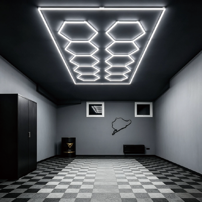 568W LED แสง Hexagon ระบบแสงเพดานแบบจําลองสําหรับโรงงานโรงงานออกกําลังกาย สํานักงานเชื่อมต่อ Honeycomb LED แผ่นแสง Hex