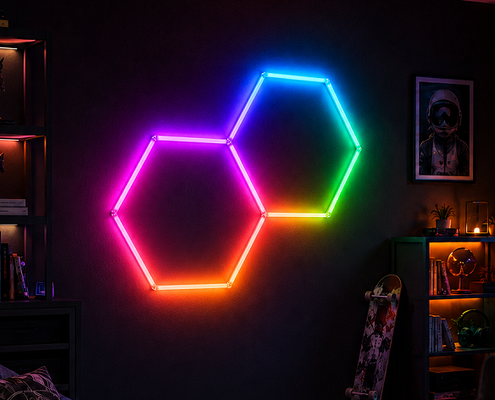 ระบบฝ้าเพดานรังผึ้งโมดูลาร์ LED หกเหลี่ยมไฟ RGB เสนอตัวเลือกการติดตั้งที่ยืดหยุ่นสำหรับการประชุมเชิงปฏิบัติการโรงรถยิมและสำนักงาน