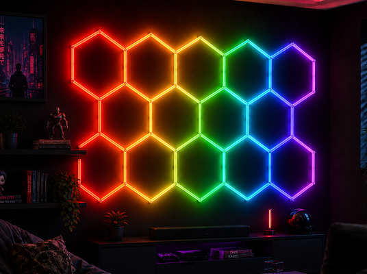ราคาดี ระบบแผงไฟเพดานแบบโมดูลาร์รูปหกเหลี่ยม LED RGB สำหรับการจัดแสงที่ยืดหยุ่นในโรงรถ ยิม เวิร์กช็อป และสำนักงาน ออนไลน์