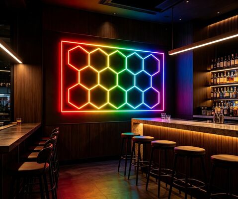 ราคาดี ไฟ LED หกเหลี่ยม 14 เหลี่ยม RGB ควบคุมด้วยรีโมท ไฟเพดานรังผึ้ง 24V IP20 แสงสว่างในอุดมคติสำหรับยิม ร้านเสริมสวย โรงรถ บาร์ บรรยากาศ ออนไลน์