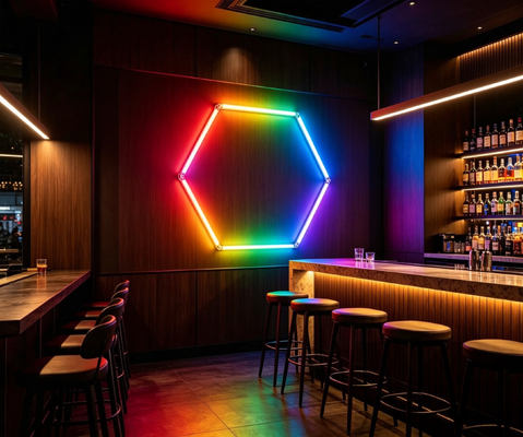 ราคาดี ระบบไฟเพดาน LED RGB ทรงหกเหลี่ยมแบบโมดูลาร์สำหรับโรงรถ ยิม เวิร์กช็อป สำนักงาน แผงไฟ LED รังผึ้งหกเหลี่ยมที่เชื่อมต่อกันได้ ออนไลน์