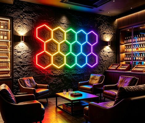 ระบบแผงไฟเพดานแบบโมดูลาร์รูปหกเหลี่ยม LED RGB สำหรับการจัดแสงที่ยืดหยุ่นในโรงรถ ยิม เวิร์กช็อป และสำนักงาน