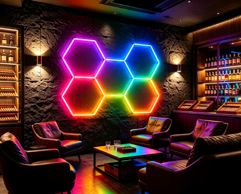 ราคาดี ไฟ LED หกเหลี่ยม RGB แบบโมดูลาร์รูปทรงรังผึ้งที่เชื่อมต่อได้ สำหรับการใช้งานไฟเพดานในโรงรถ ยิม เวิร์กช็อป และสำนักงาน ออนไลน์